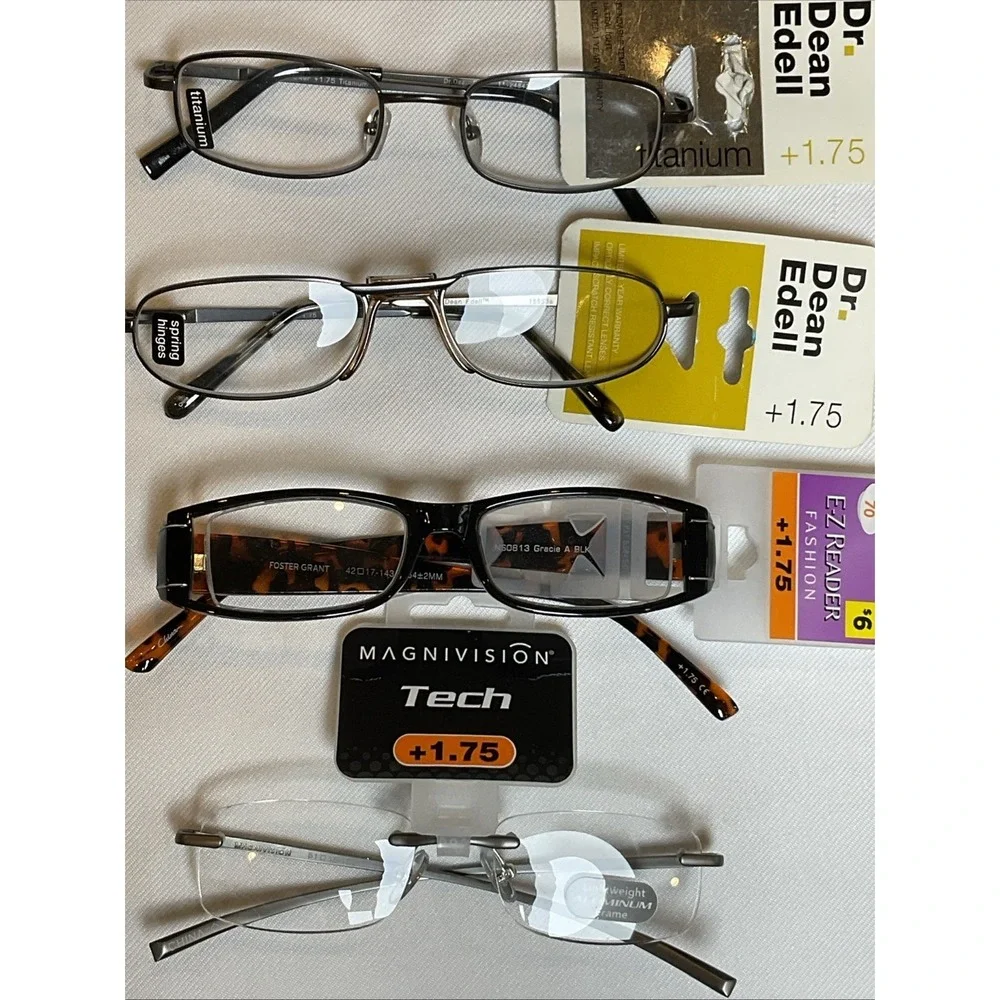 Lot Of 4 Reading Glasses +1.75 Mixed Magnavision Dr Dean Dell